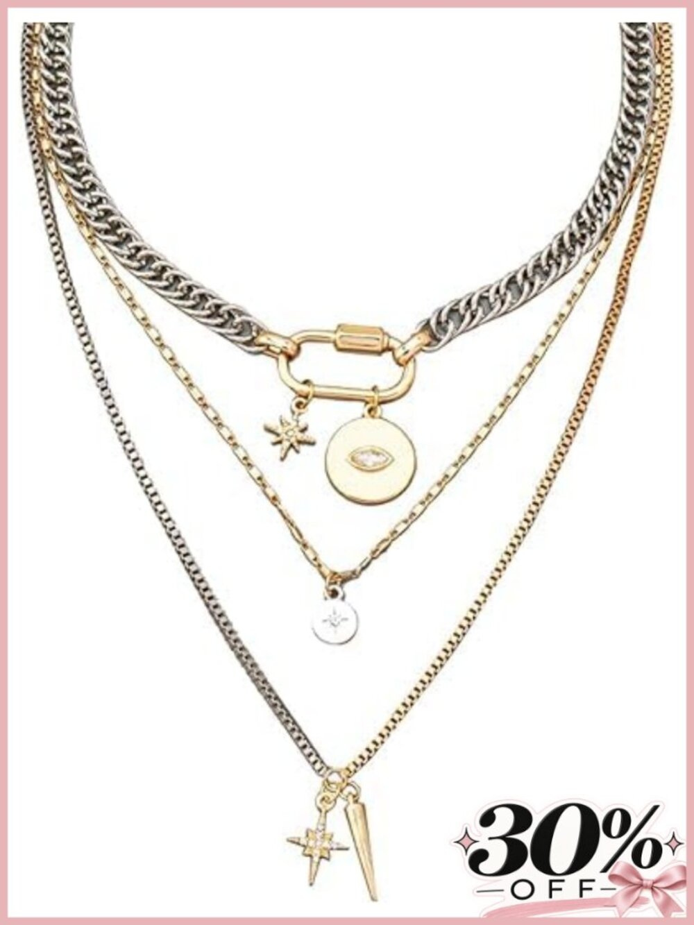 Layered Necklace Set for Women - 3 Pack Mixed Metal Chunky Statement Chains